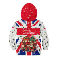 England Christmas Kid Hoodie with Red White Blue Santa Bus Tree and Three Lions Design - Wonder Print Shop