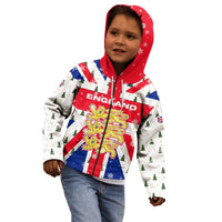 England Christmas Kid Hoodie with Red White Blue Santa Bus Tree and Three Lions Design - Wonder Print Shop