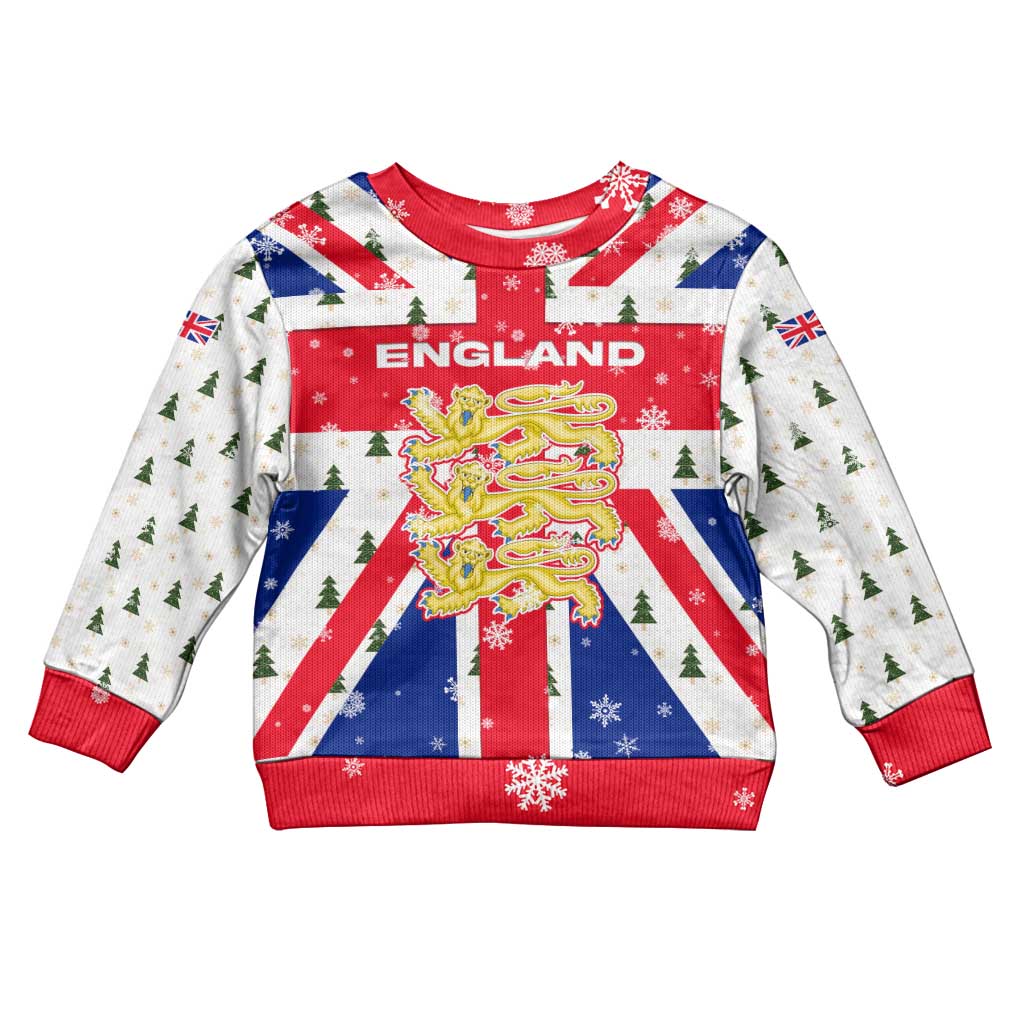 England Christmas Kid Ugly Christmas Sweater with Red White Blue Santa Bus Tree and Three Lions Design - Wonder Print Shop