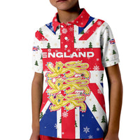 England Christmas Kid Polo Shirt with Red White Blue Santa Bus Tree and Three Lions Design - Wonder Print Shop