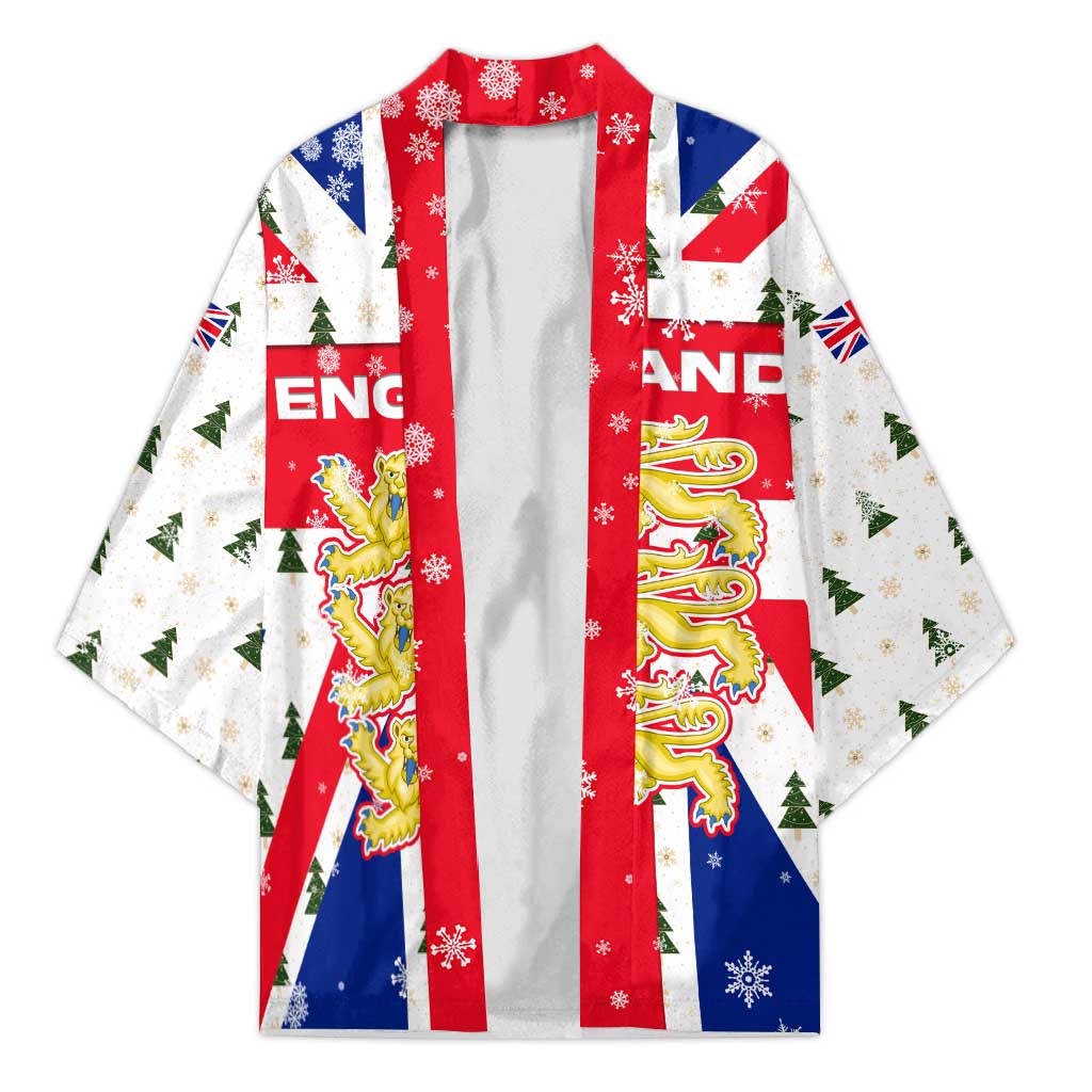 England Christmas Kimono with Red White Blue Santa Bus Tree and Three Lions Design - Wonder Print Shop