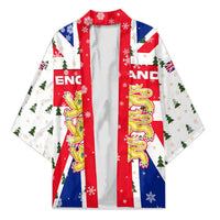 England Christmas Kimono with Red White Blue Santa Bus Tree and Three Lions Design - Wonder Print Shop