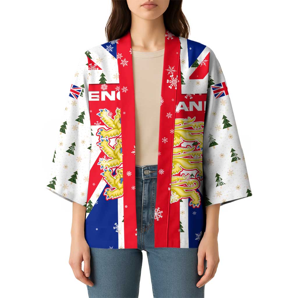 England Christmas Kimono with Red White Blue Santa Bus Tree and Three Lions Design - Wonder Print Shop