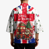 England Christmas Kimono with Red White Blue Santa Bus Tree and Three Lions Design - Wonder Print Shop