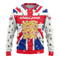 England Christmas Ugly Christmas Sweater with Red White Blue Santa Bus Tree and Three Lions Design - Wonder Print Shop