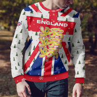 England Christmas Ugly Christmas Sweater with Red White Blue Santa Bus Tree and Three Lions Design - Wonder Print Shop