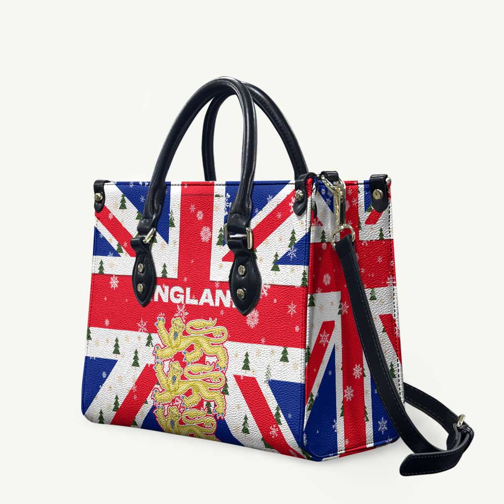 England Christmas Leather Bag with Red White Blue Santa Bus Tree and Three Lions Design - Wonder Print Shop