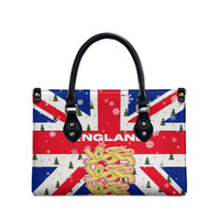 England Christmas Leather Bag with Red White Blue Santa Bus Tree and Three Lions Design - Wonder Print Shop