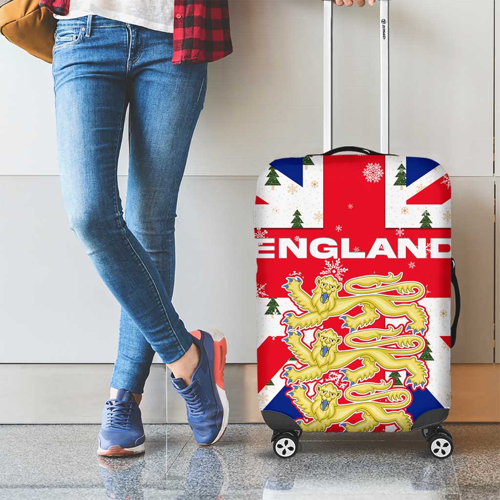 England Christmas Luggage Cover with Red White Blue Santa Bus Tree and Three Lions Design - Wonder Print Shop