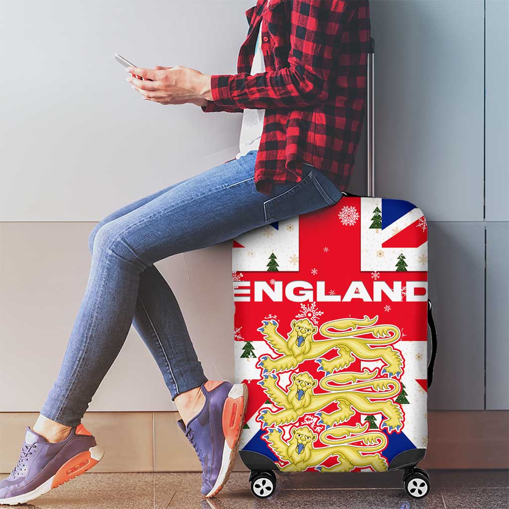 England Christmas Luggage Cover with Red White Blue Santa Bus Tree and Three Lions Design - Wonder Print Shop