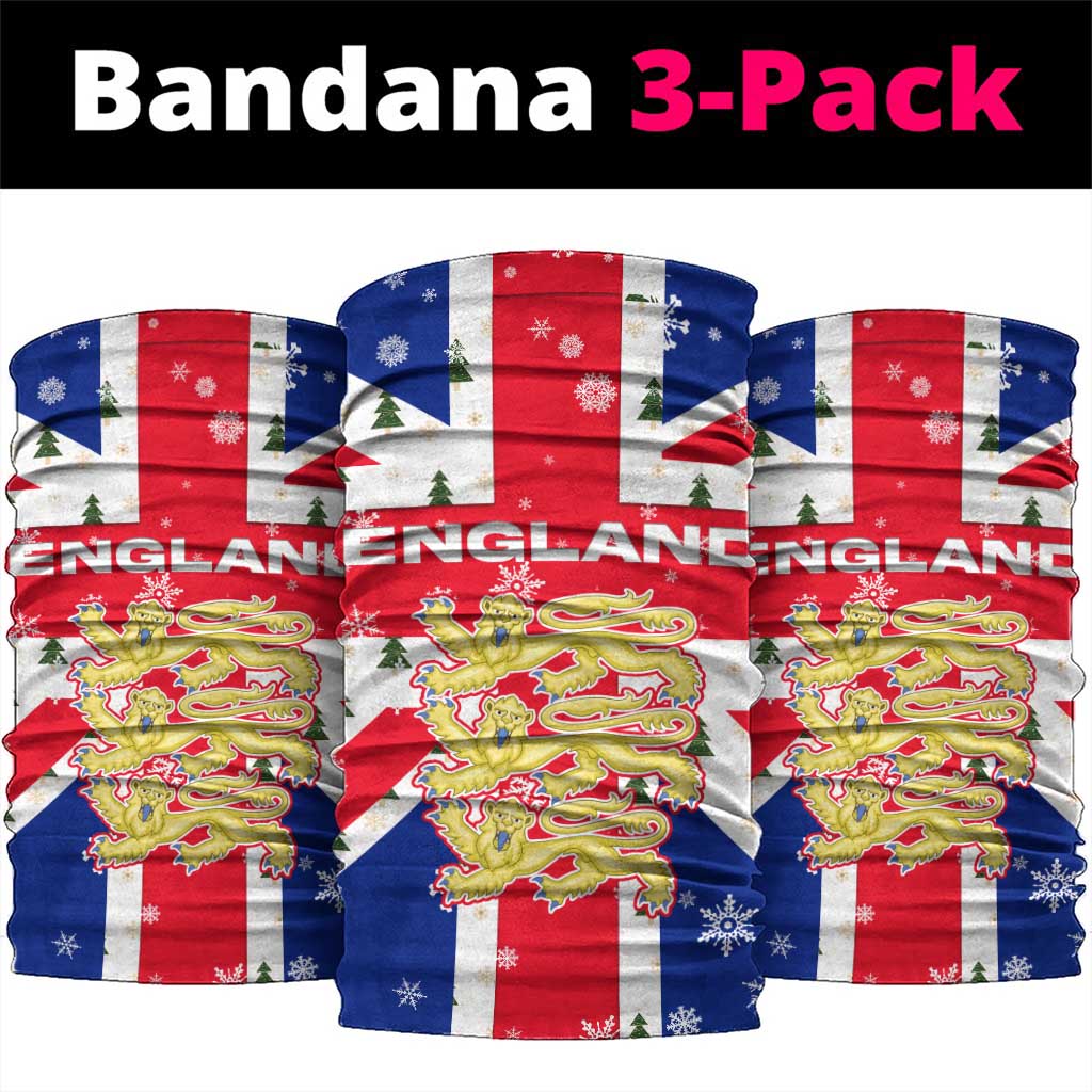 England Christmas Neck Gaiter with Red White Blue Santa Bus Tree and Three Lions Design - Wonder Print Shop