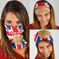 England Christmas Neck Gaiter with Red White Blue Santa Bus Tree and Three Lions Design - Wonder Print Shop