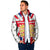England Christmas Padded Jacket with Red White Blue Santa Bus Tree and Three Lions Design - Wonder Print Shop