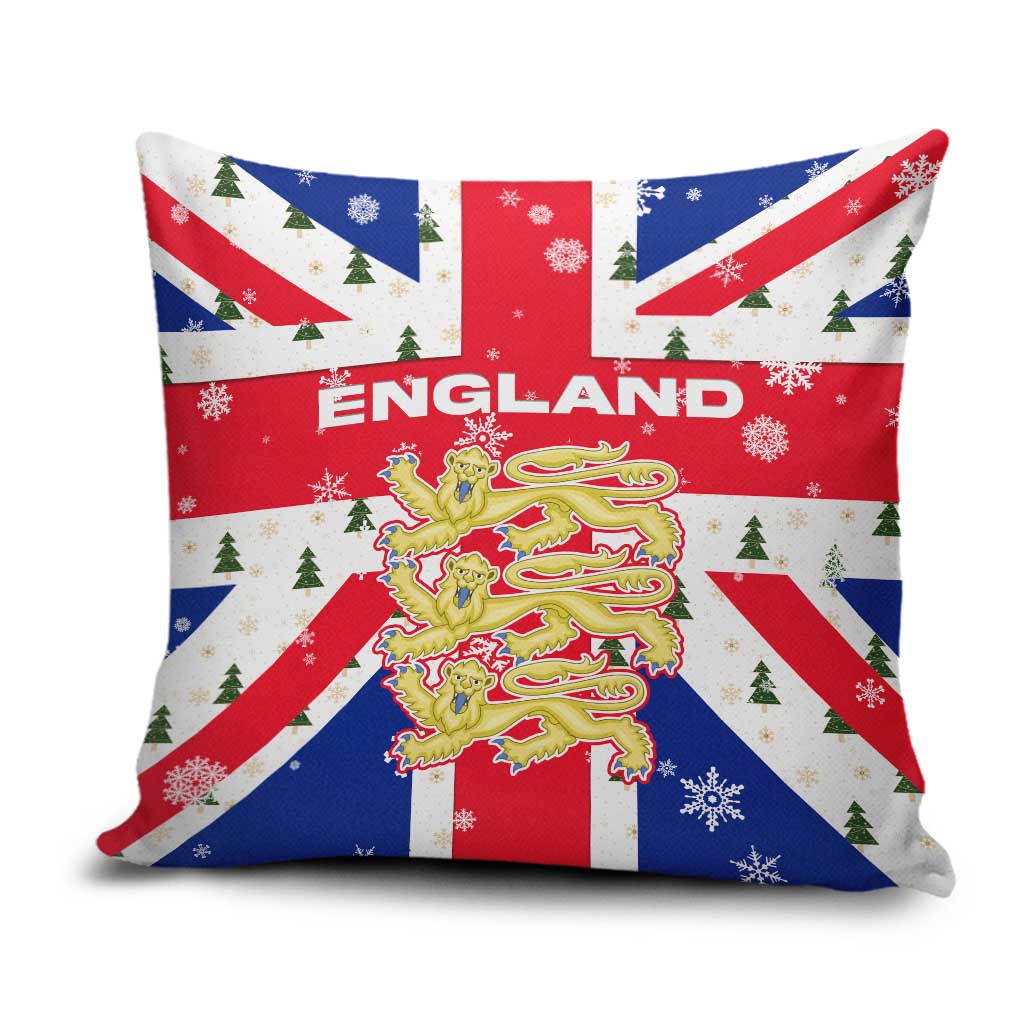 England Christmas Pillow Cover with Red White Blue Santa Bus Tree and Three Lions Design - Wonder Print Shop