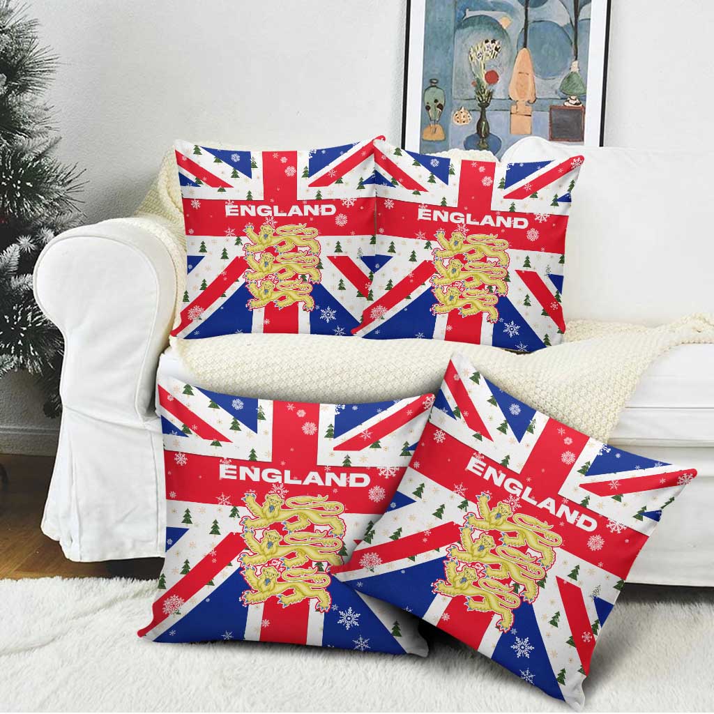 England Christmas Pillow Cover with Red White Blue Santa Bus Tree and Three Lions Design - Wonder Print Shop
