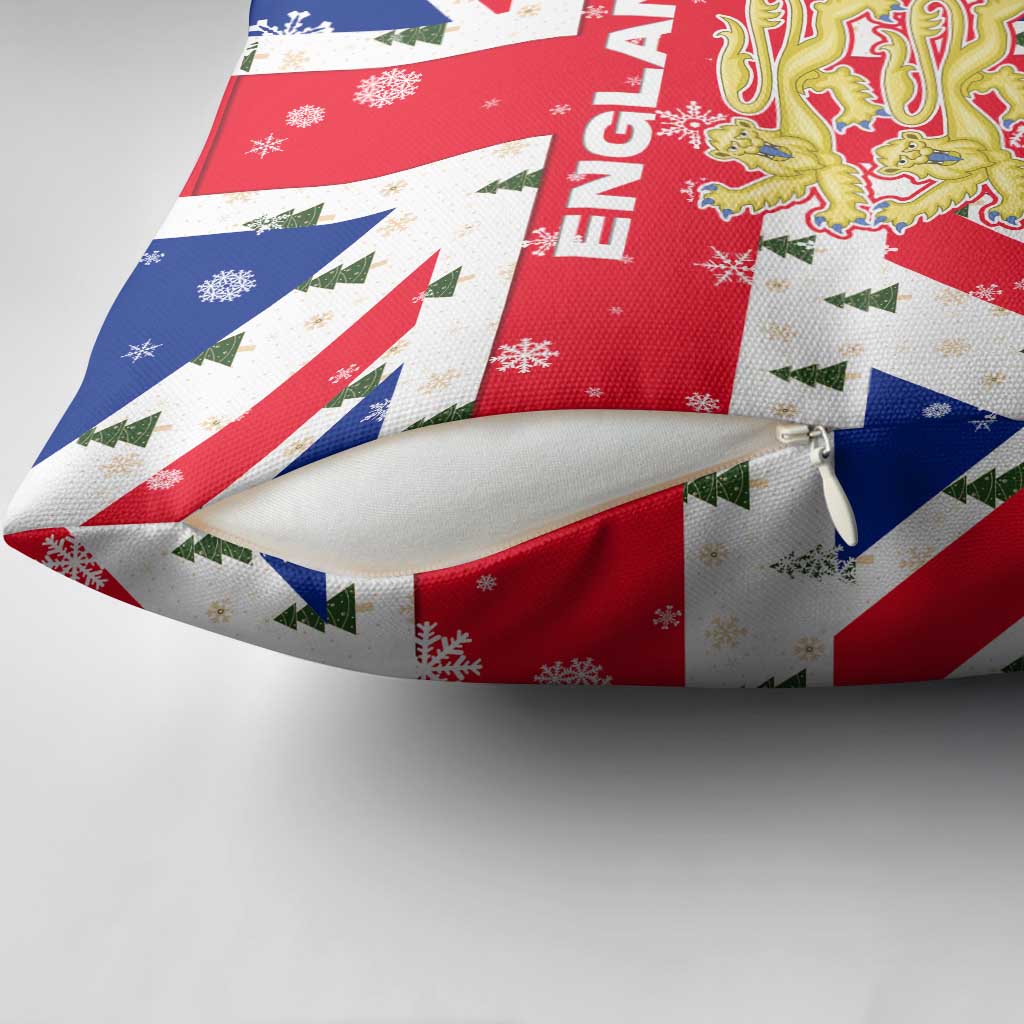 England Christmas Pillow Cover with Red White Blue Santa Bus Tree and Three Lions Design - Wonder Print Shop