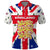 England Christmas Polo Shirt with Red White Blue Santa Bus Tree and Three Lions Design - Wonder Print Shop