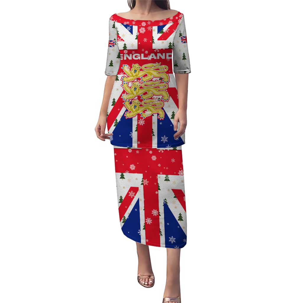 England Christmas Puletasi with Red White Blue Santa Bus Tree and Three Lions Design - Wonder Print Shop