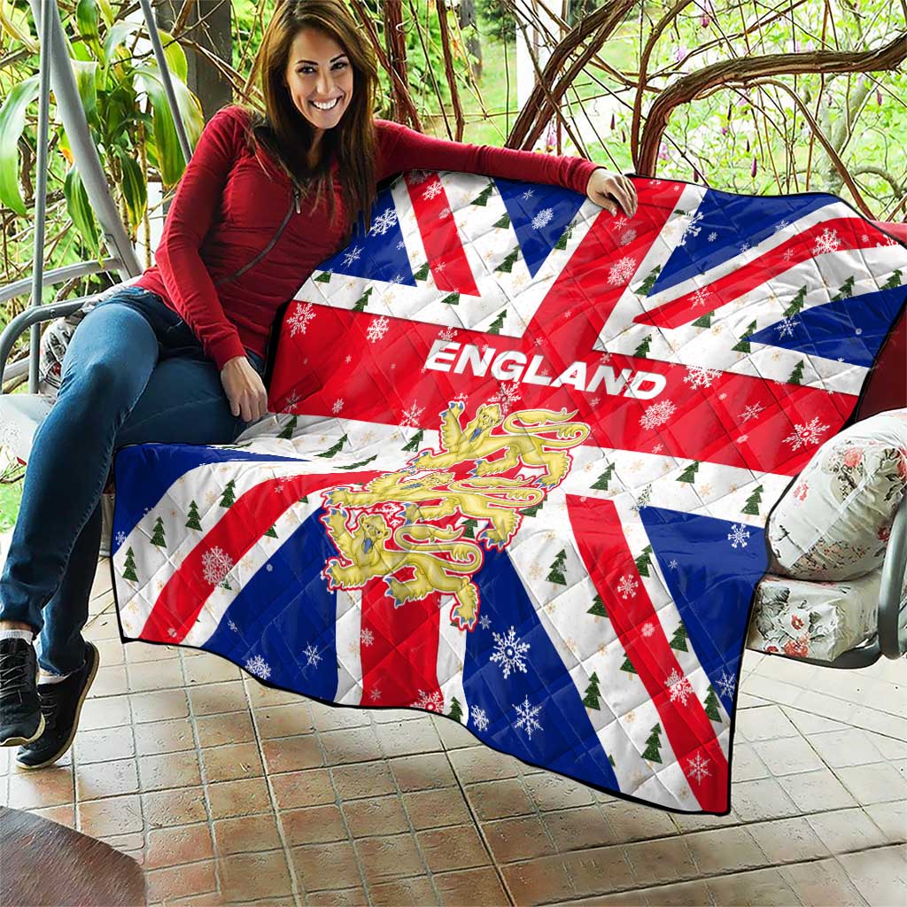 England Christmas Quilt with Red White Blue Santa Bus Tree and Three Lions Design - Wonder Print Shop