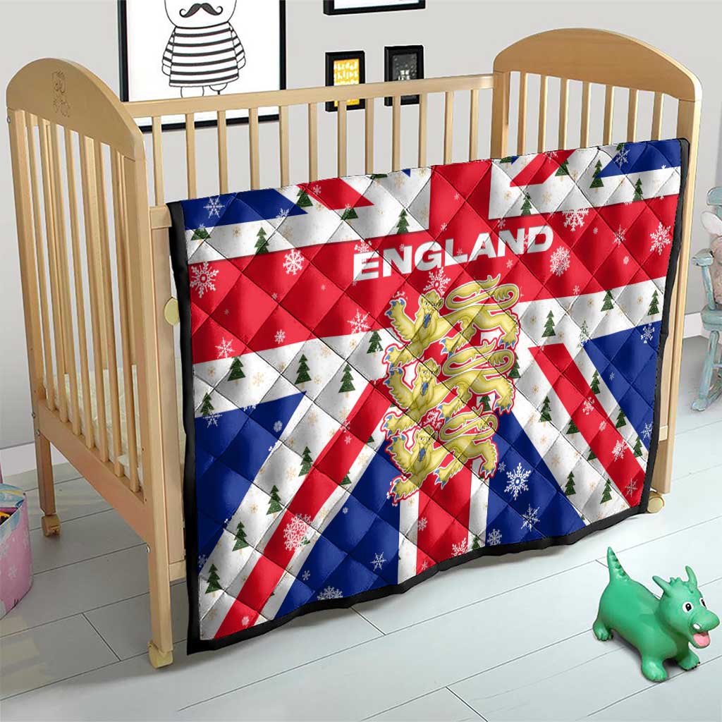 England Christmas Quilt with Red White Blue Santa Bus Tree and Three Lions Design - Wonder Print Shop