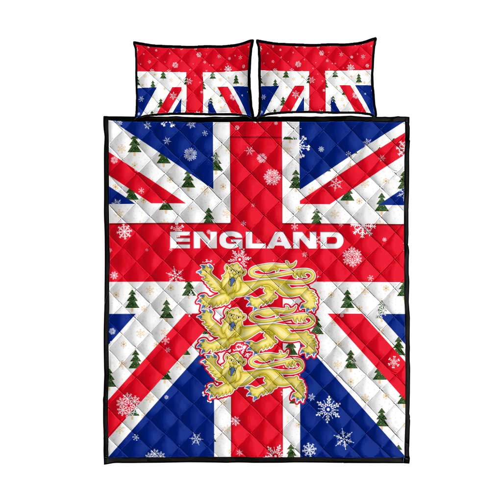 England Christmas Quilt Bed Set with Red White Blue Santa Bus Tree and Three Lions Design - Wonder Print Shop