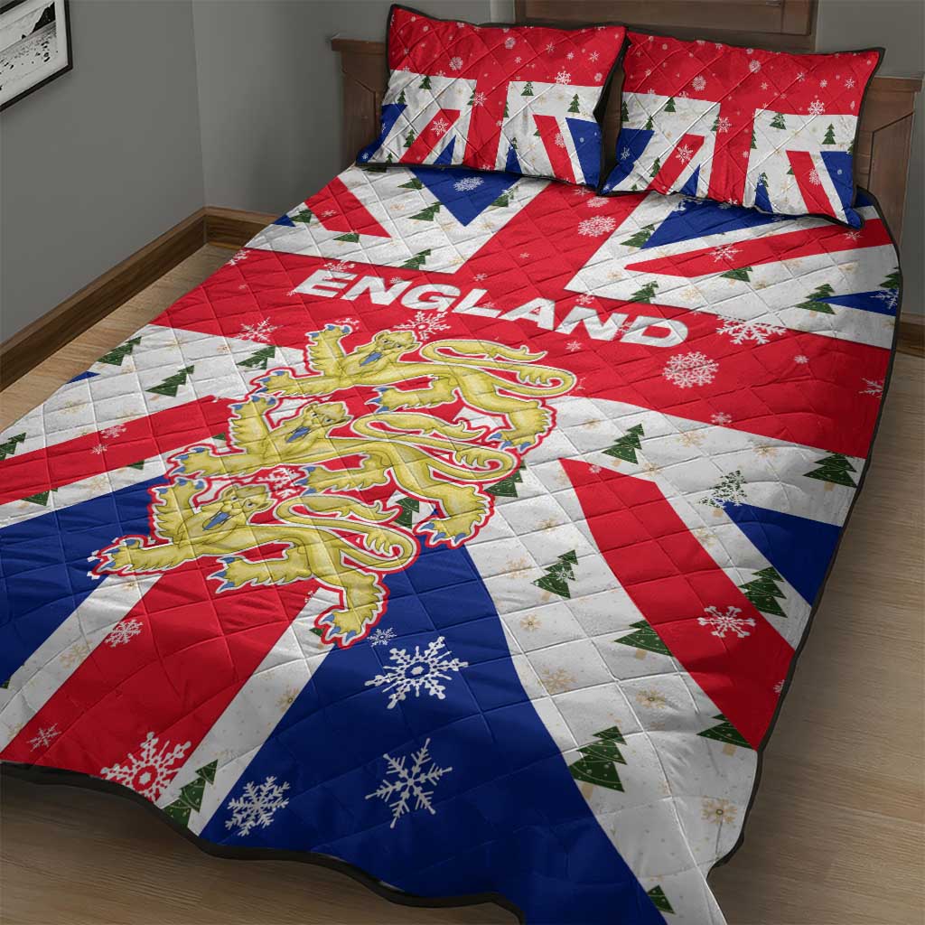 England Christmas Quilt Bed Set with Red White Blue Santa Bus Tree and Three Lions Design - Wonder Print Shop