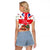 England Christmas Raglan Cropped T Shirt with Red White Blue Santa Bus Tree and Three Lions Design - Wonder Print Shop