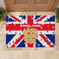 England Christmas Rubber Doormat with Red White Blue Santa Bus Tree and Three Lions Design - Wonder Print Shop