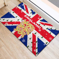 England Christmas Rubber Doormat with Red White Blue Santa Bus Tree and Three Lions Design - Wonder Print Shop