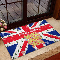 England Christmas Rubber Doormat with Red White Blue Santa Bus Tree and Three Lions Design - Wonder Print Shop