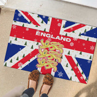 England Christmas Rubber Doormat with Red White Blue Santa Bus Tree and Three Lions Design - Wonder Print Shop