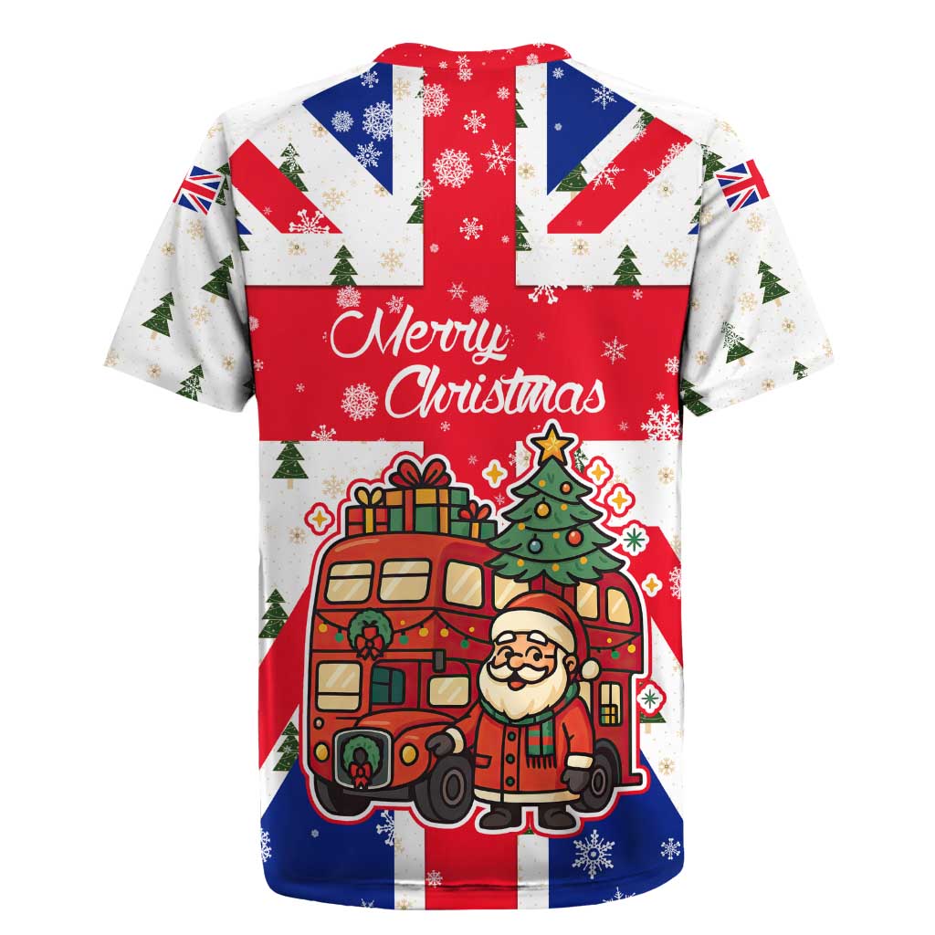 England Christmas Rugby Jersey with Red White Blue Santa Bus Tree and Three Lions Design - Wonder Print Shop