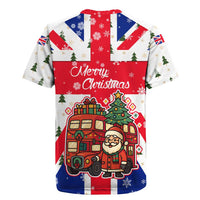 England Christmas Rugby Jersey with Red White Blue Santa Bus Tree and Three Lions Design - Wonder Print Shop