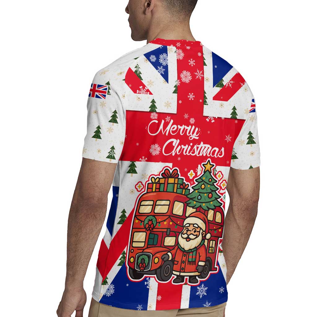 England Christmas Rugby Jersey with Red White Blue Santa Bus Tree and Three Lions Design - Wonder Print Shop