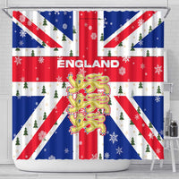 England Christmas Shower Curtain with Red White Blue Santa Bus Tree and Three Lions Design - Wonder Print Shop