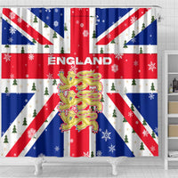 England Christmas Shower Curtain with Red White Blue Santa Bus Tree and Three Lions Design - Wonder Print Shop