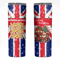 England Christmas Skinny Tumbler with Red White Blue Santa Bus Tree and Three Lions Design - Wonder Print Shop