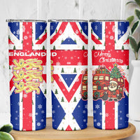 England Christmas Skinny Tumbler with Red White Blue Santa Bus Tree and Three Lions Design - Wonder Print Shop
