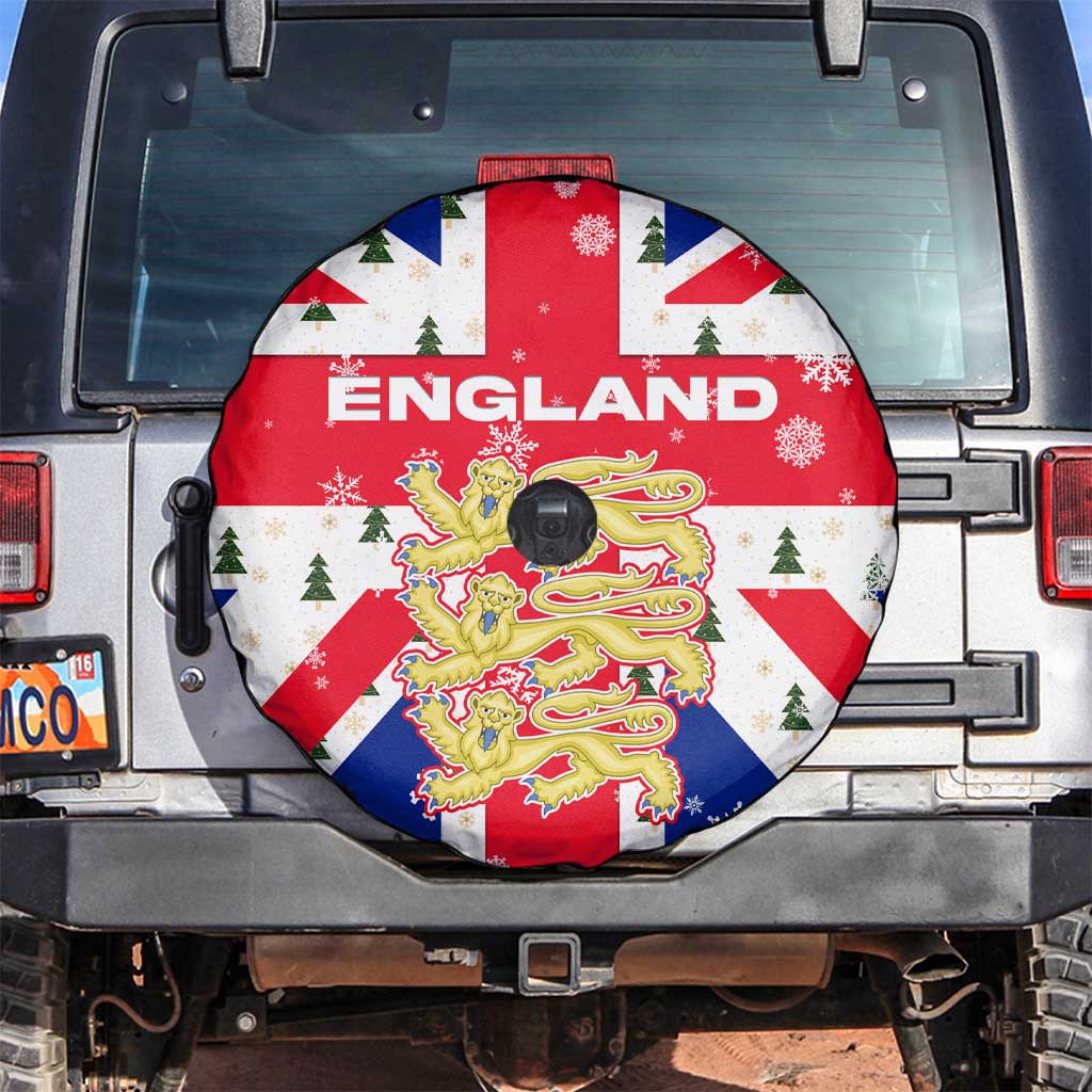 England Christmas Spare Tire Cover with Red White Blue Santa Bus Tree and Three Lions Design - Wonder Print Shop