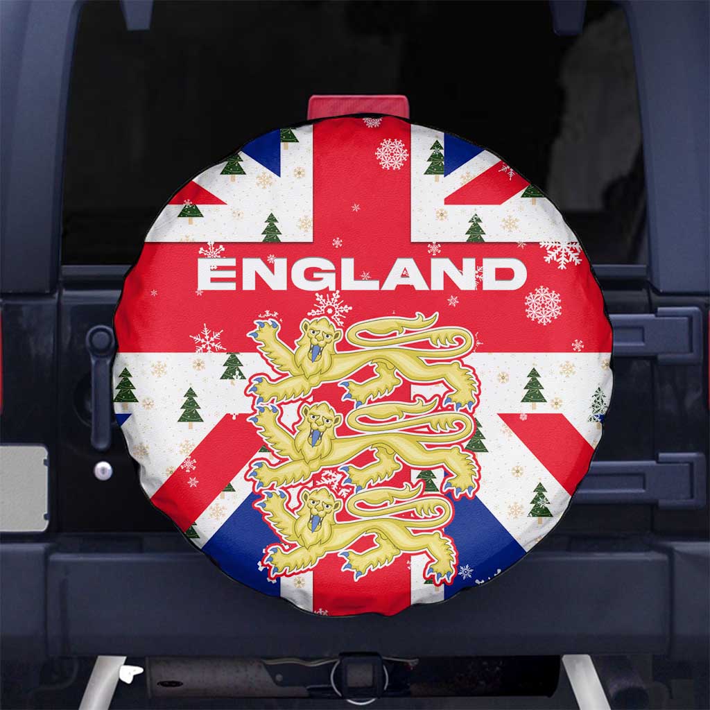England Christmas Spare Tire Cover with Red White Blue Santa Bus Tree and Three Lions Design - Wonder Print Shop
