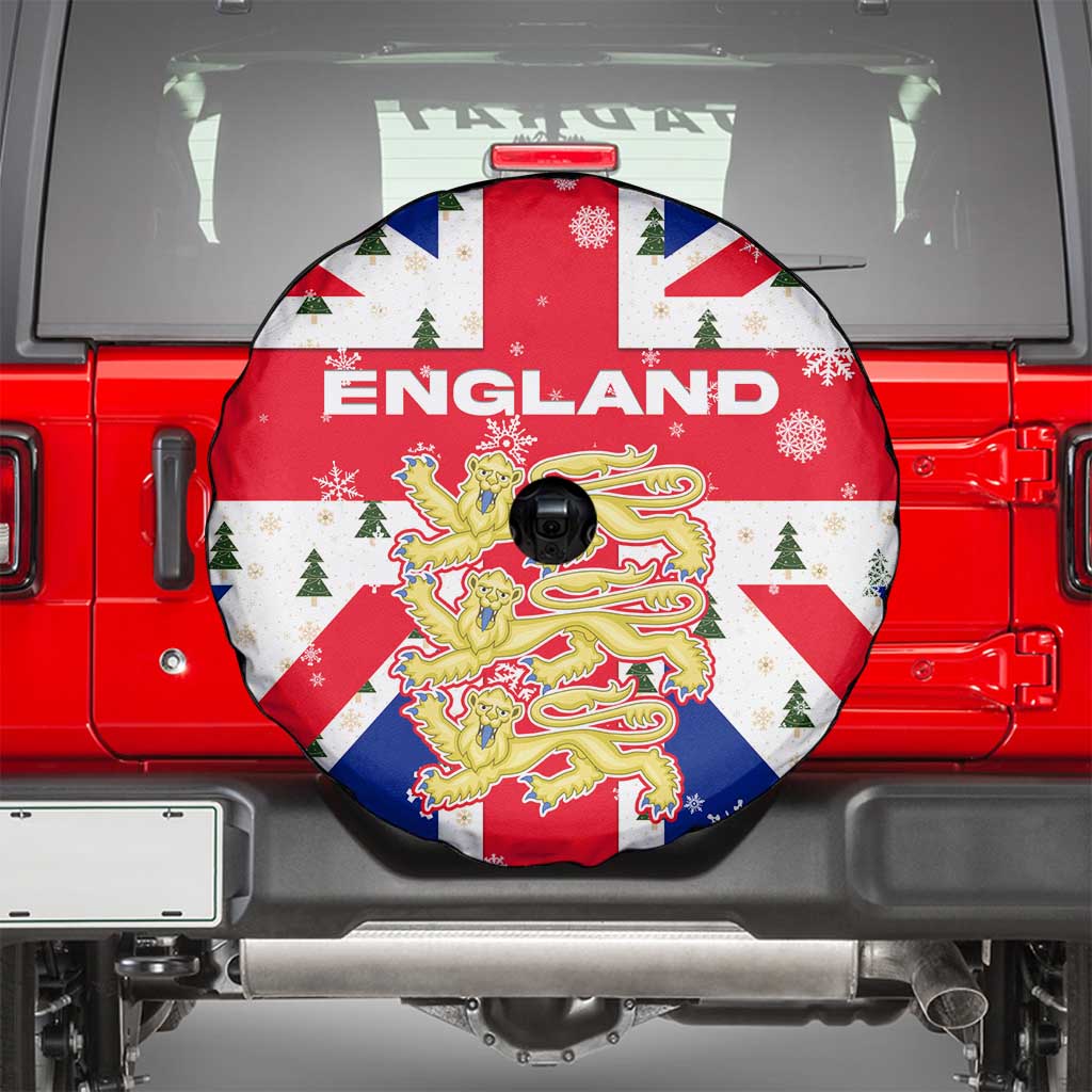 England Christmas Spare Tire Cover with Red White Blue Santa Bus Tree and Three Lions Design - Wonder Print Shop