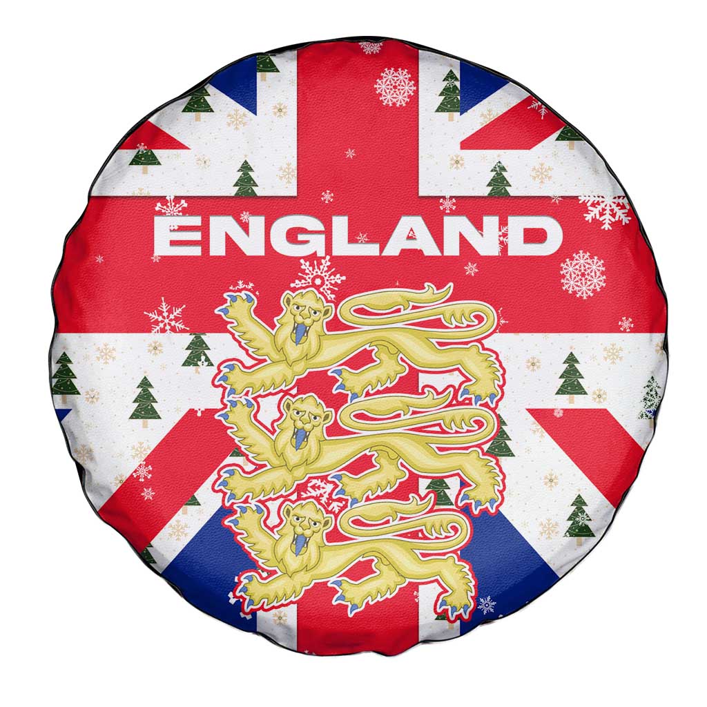 England Christmas Spare Tire Cover with Red White Blue Santa Bus Tree and Three Lions Design - Wonder Print Shop