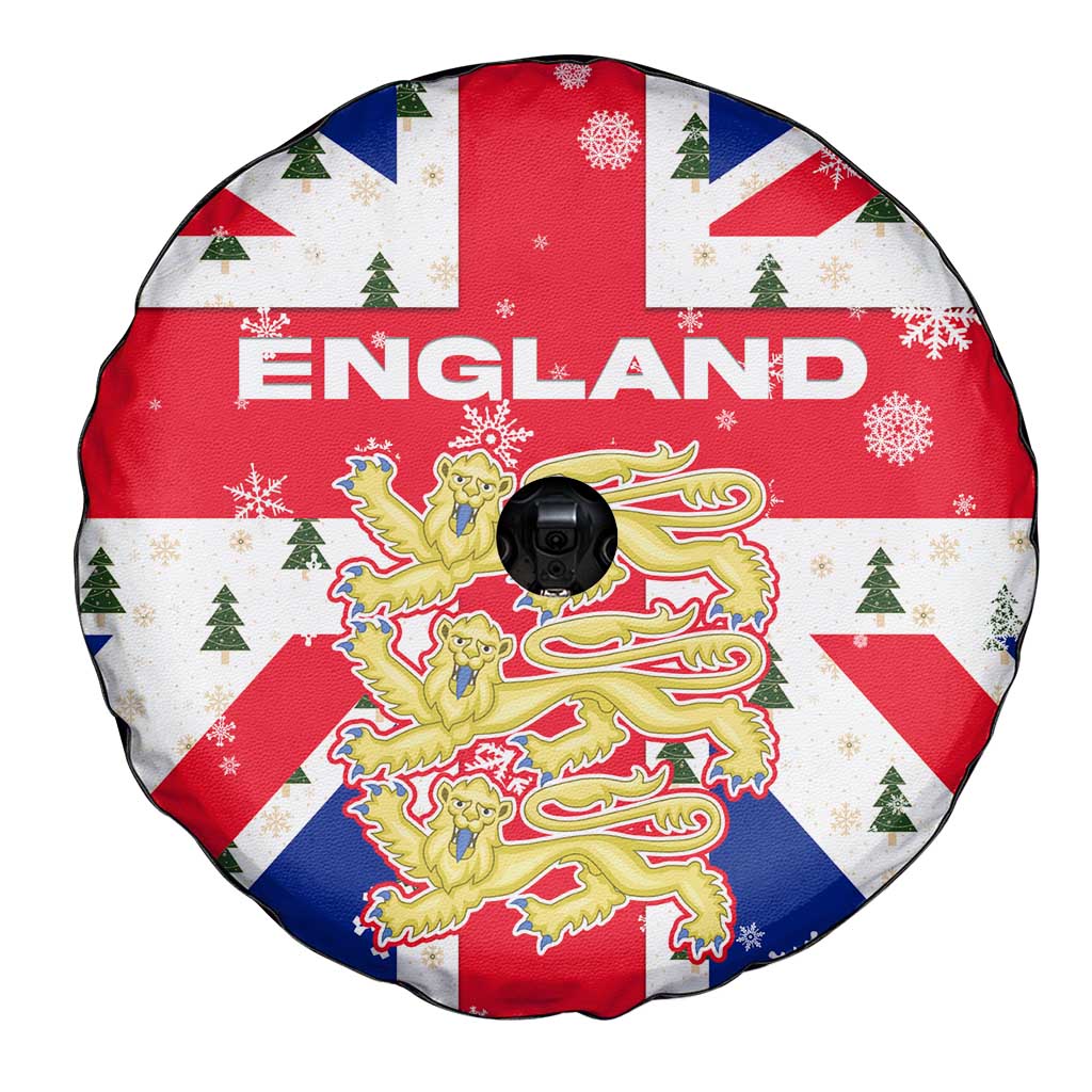 England Christmas Spare Tire Cover with Red White Blue Santa Bus Tree and Three Lions Design - Wonder Print Shop