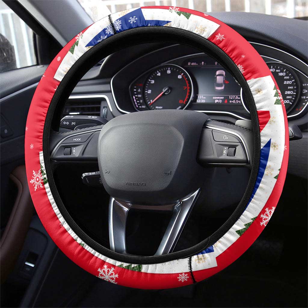England Christmas Steering Wheel Cover with Red White Blue Santa Bus Tree and Three Lions Design - Wonder Print Shop