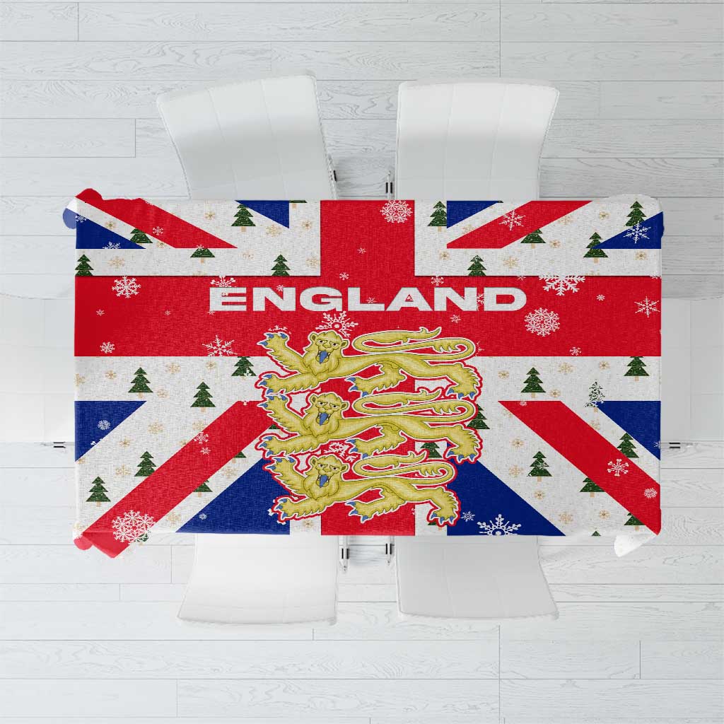 England Christmas Tablecloth with Red White Blue Santa Bus Tree and Three Lions Design - Wonder Print Shop