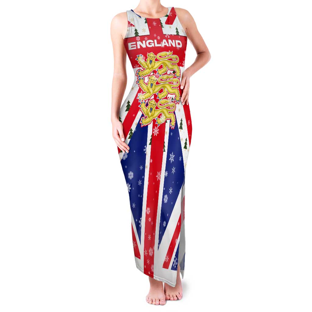 England Christmas Tank Maxi Dress with Red White Blue Santa Bus Tree and Three Lions Design - Wonder Print Shop