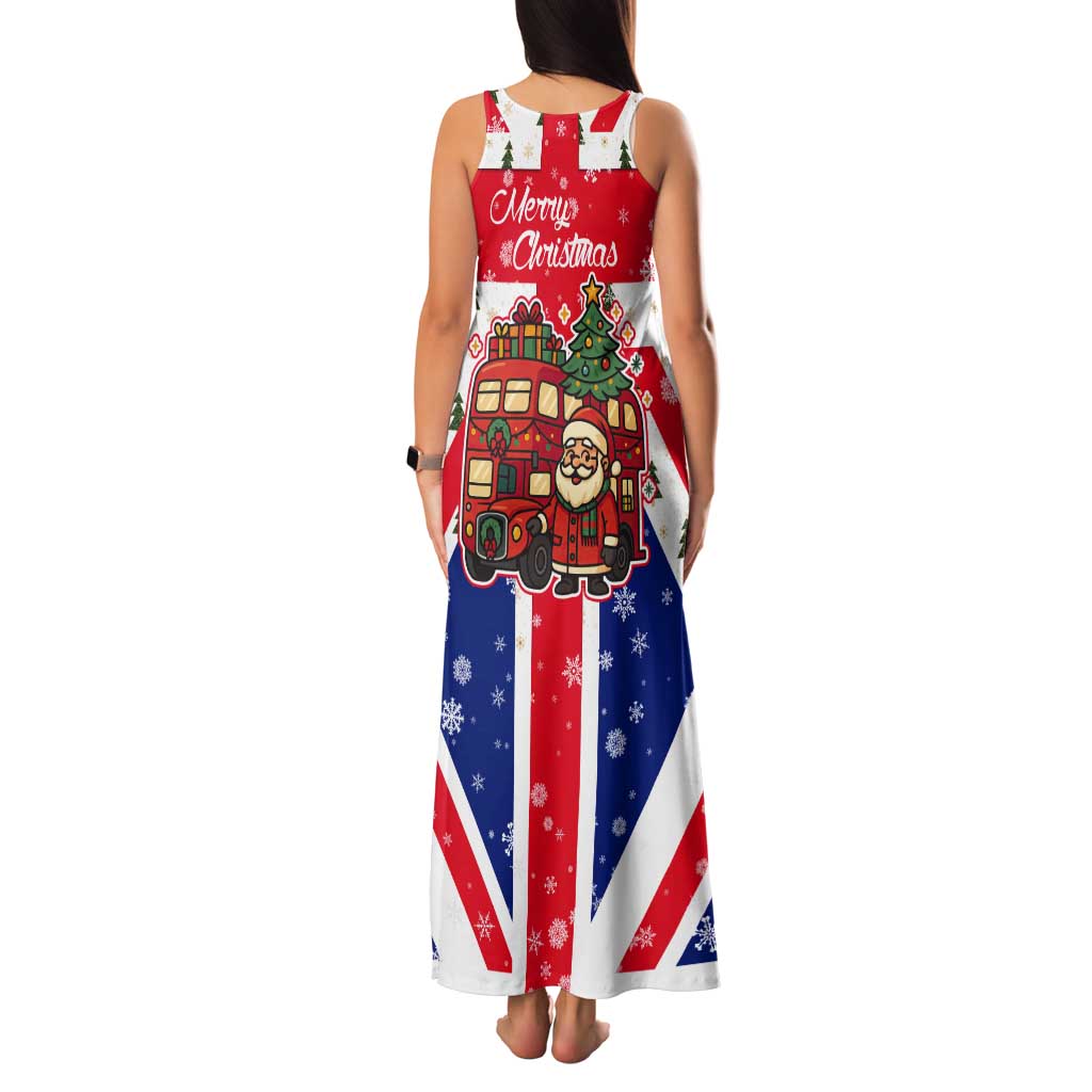 England Christmas Tank Maxi Dress with Red White Blue Santa Bus Tree and Three Lions Design - Wonder Print Shop