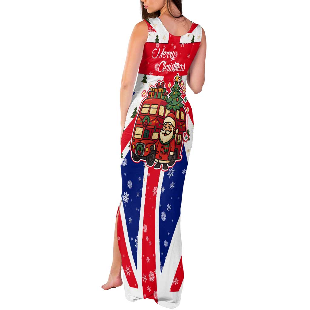 England Christmas Tank Maxi Dress with Red White Blue Santa Bus Tree and Three Lions Design - Wonder Print Shop
