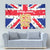 England Christmas Tapestry with Red White Blue Santa Bus Tree and Three Lions Design - Wonder Print Shop