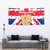 England Christmas Tapestry with Red White Blue Santa Bus Tree and Three Lions Design - Wonder Print Shop